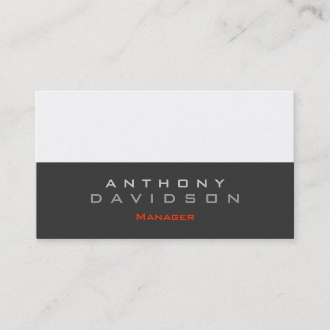 Grey white orange trendy manager business card (Front)