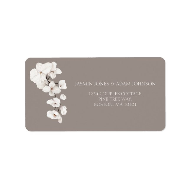 Grey White Orchid Elegant Wedding Label (Front)