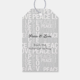 Grey White Peace Love Christmas Gift Tags