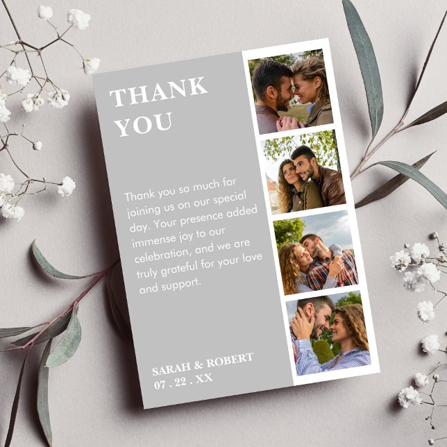 Grey & White Photo Booth Collage Wedding Thank You Card (Grey & White Photo Booth Collage Wedding Thank You Card)