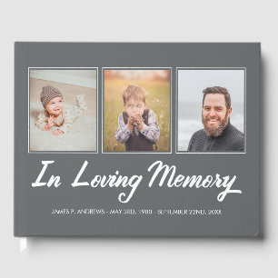 Grey White Photo Collage In Loving Memory Guest Book