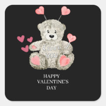 Grey white pink valentines day teddy bear stickers