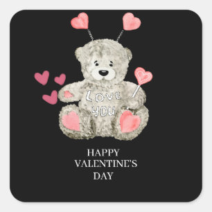 Grey white pink valentines day teddy bear stickers