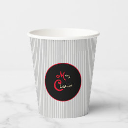 Grey White Pinstripe Red and Black Paper Cups