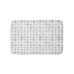 Grey White Plaid Stripes Bath Mat