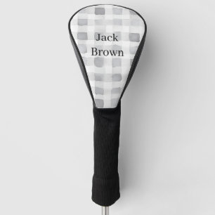 Grey White Plaid Stripes Golf Head Cover