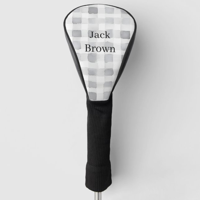 Grey White Plaid Stripes Golf Head Cover (Front)