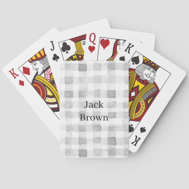 Grey White Plaid Stripes Playing Cards (Back)