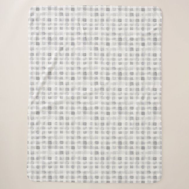 Grey White Plaid Stripes Sherpa Blanket (Front)