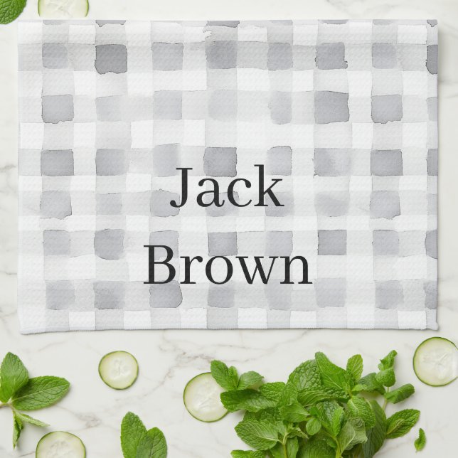 Grey White Plaid Stripes Tea Towel (Folded)
