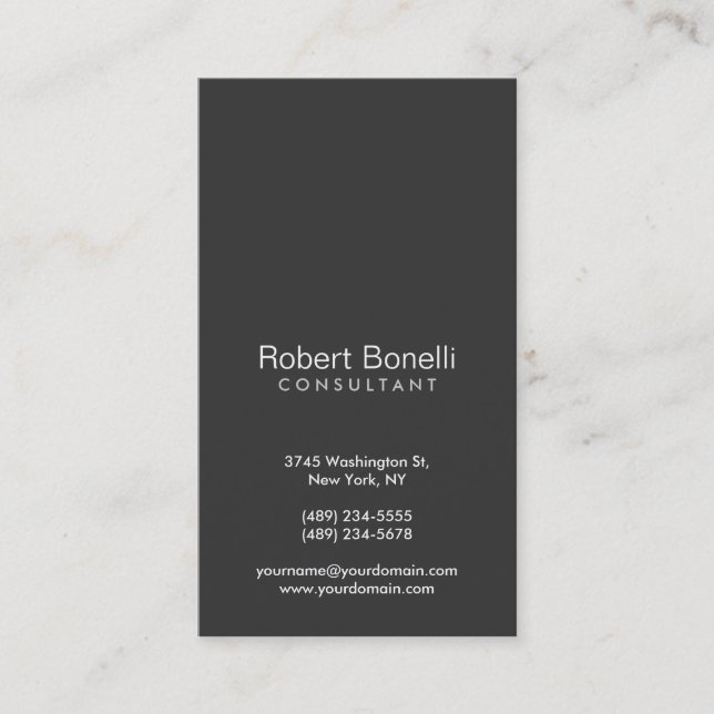 Grey White Plain Modern Consultant Business Card (Front)