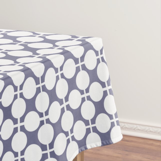 grey white polka dot and check pattern tablecloth (In Situ)