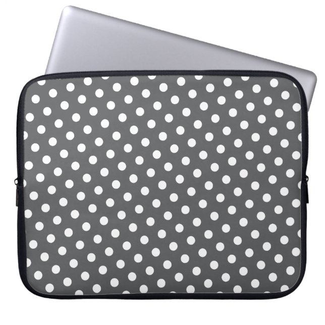 Grey & White Polka Dot Laptop Sleeve (Front)