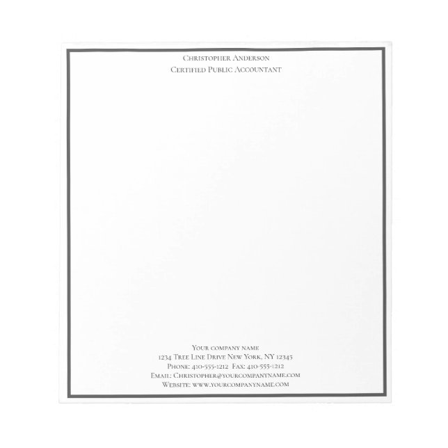 Grey White Professional Business Personalised Notepad (Front)