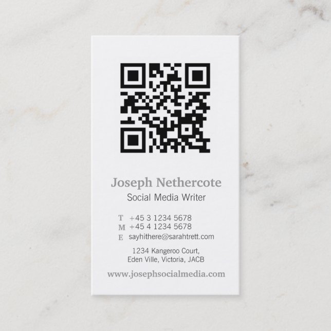 Grey white qr code image media business card (Front)