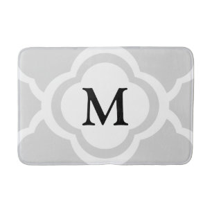 Grey & White Quatrefoil Pattern Monogrammed Bath Mat