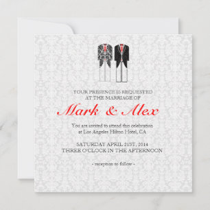 Grey White & Red Same-Sex Couples Wedding Invite