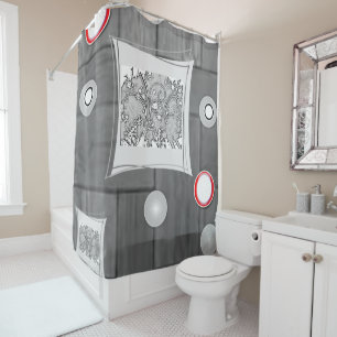 grey white red showercurtain shower curtain