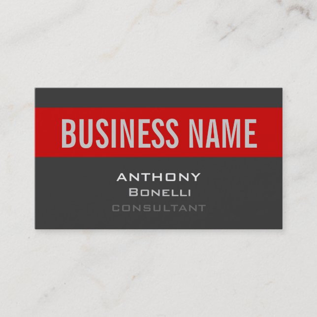Grey White Red Stripe Charming Business Card (Front)