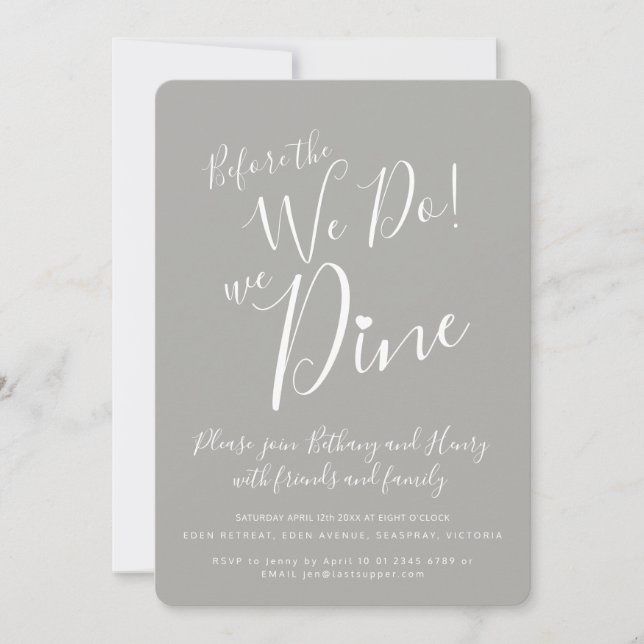 Grey white rehearsal dinner before we do invites (Front)