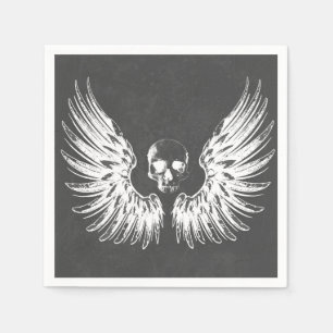 Grey & White Rock Angel Wings Skull Napkin