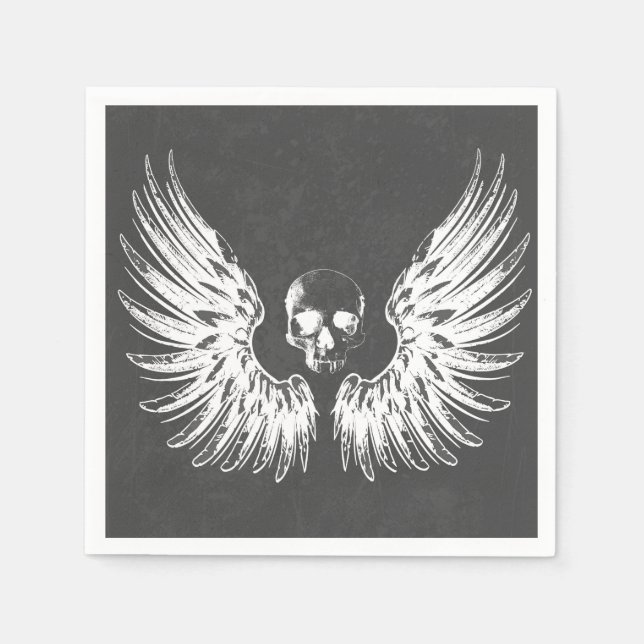 Grey & White Rock Angel Wings Skull Napkin (Front)