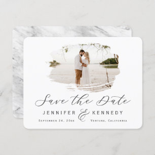 Grey & White Romantic Brushed Frame with Photo Save The Date