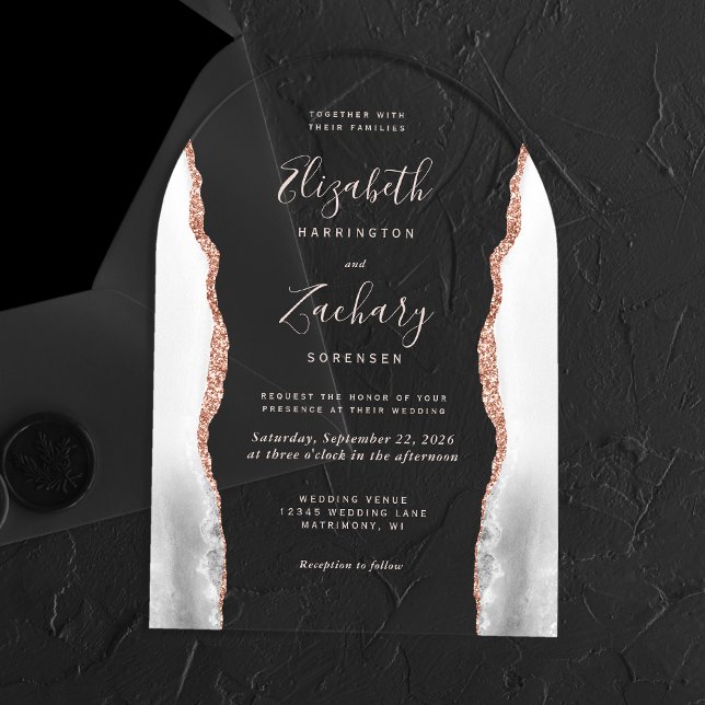 Grey White Rose Gold Agate Pale Pink Arch Wedding Acrylic Invitations (Creator Uploaded)