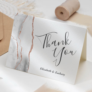 Grey White Rose Gold Agate Wedding Thank You Card