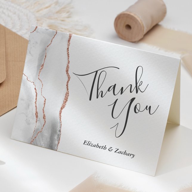 Grey White Rose Gold Agate Wedding Thank You Card (Creator Uploaded)