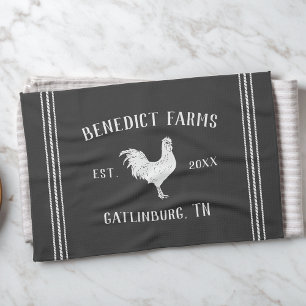 Grey & White Rustic Chicken Personalised Farm Name Tea Towel