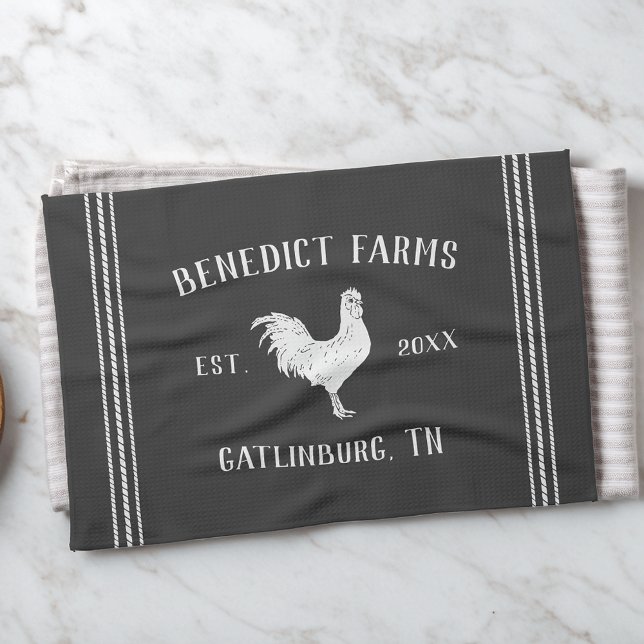 Grey & White Rustic Chicken Personalised Farm Name Tea Towel (Creator Uploaded)