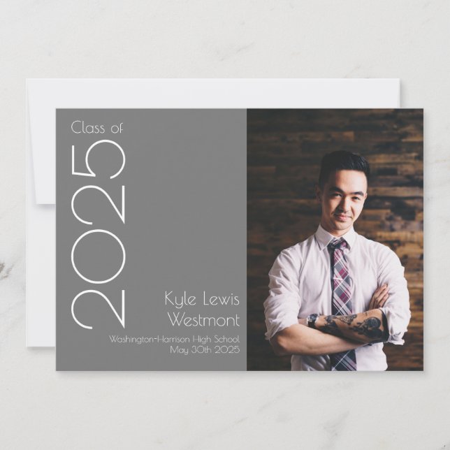 Grey & White School Colour Graduation Announcement (Front)