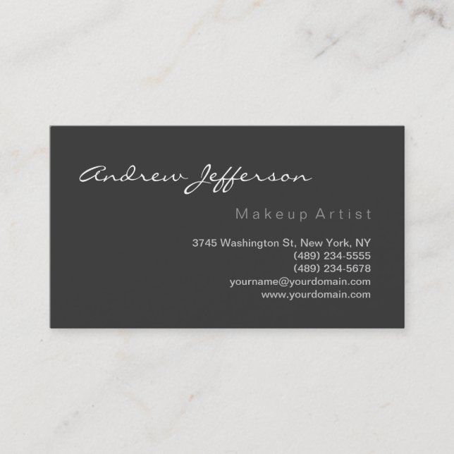 Grey White Script Makeup Artist Business Card (Front)