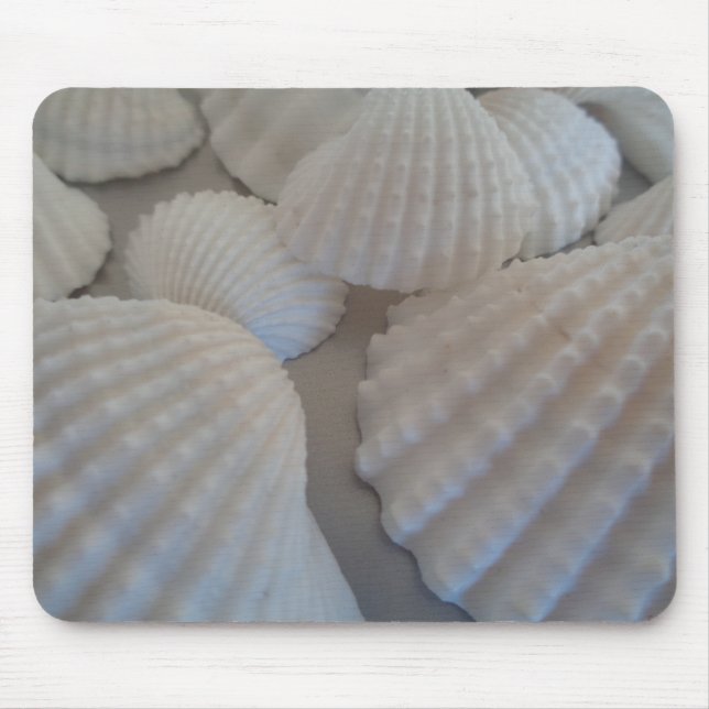Grey White, Seashells, Sea Shell Summer Beach Love Mouse Mat (Front)