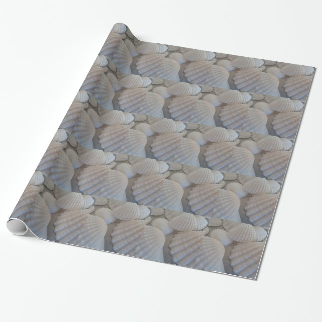 Grey White, Seashells, Sea Shell Summer Beach Love Wrapping Paper (Unrolled)