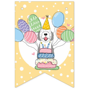 Grey & White Sheepadoodle Dog Birthday Party Bunting