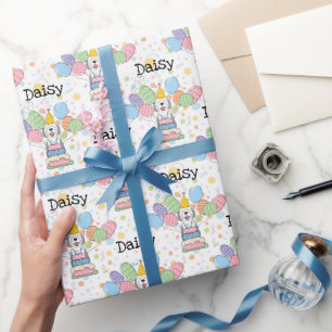 Grey & White Sheepadoodle Dog Birthday Wrapping Paper