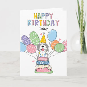 Grey & White Sheepadoodle Dog Happy Birthday Card