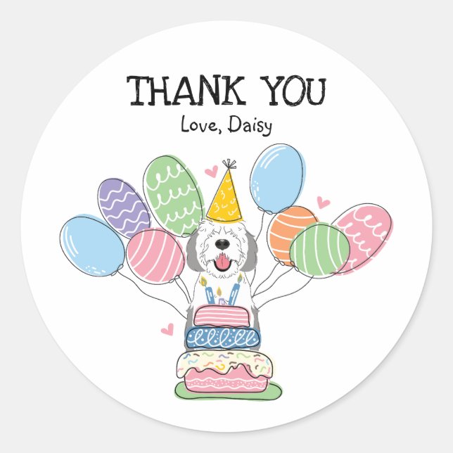 Grey & White Sheepadoodle Favour Tags Sticker (Front)
