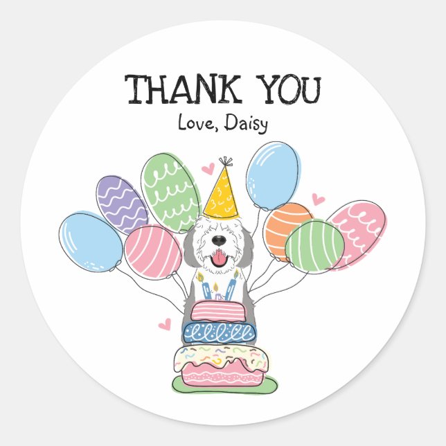 Grey & White Sheepadoodle Favour Tags Sticker (Front)