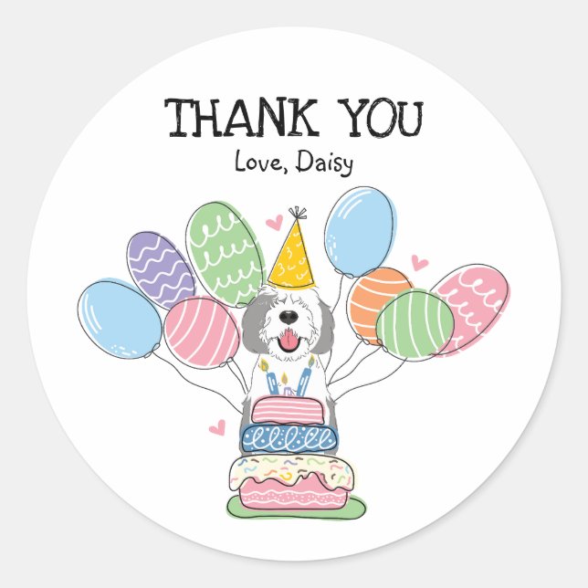 Grey & White Sheepadoodle Favour Tags Sticker (Front)