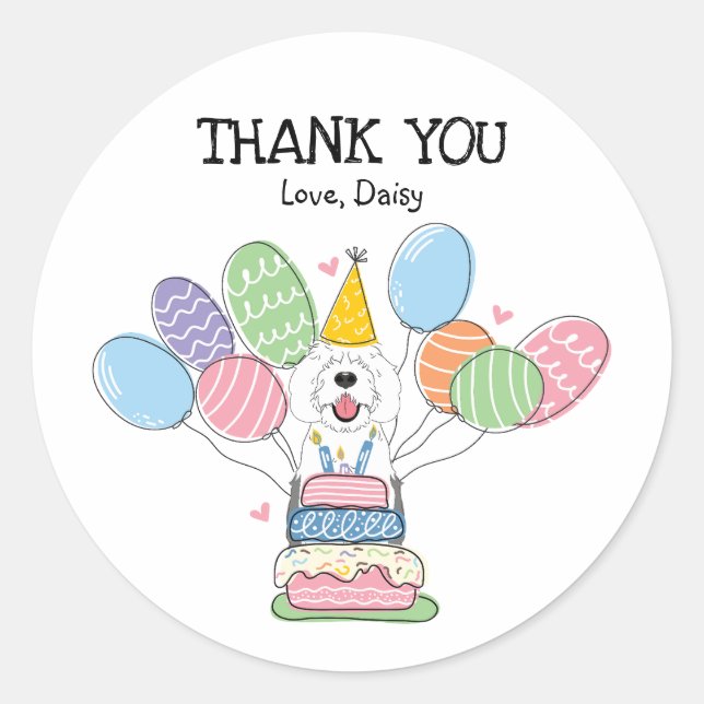 Grey & White Sheepadoodle Favour Tags Sticker (Front)