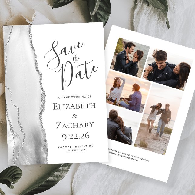 Grey White Silver Agate 5-Photo Save the Date (Creator Uploaded)