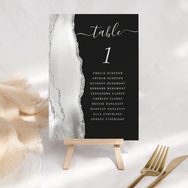 Grey White Silver Agate Dark Wedding Table Number (Creator Uploaded)