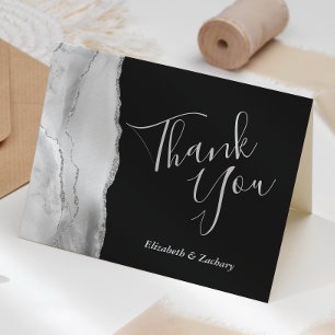 Grey White Silver Agate Dark Wedding Thank You Card