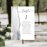 Grey White Silver Agate Wedding Table Number<br><div class="desc">This elegant modern wedding table number card features a grey and white watercolor agate border trimmed with faux silver glitter. The word "table" appears in charcoal grey handwriting script on a white background. Add the names of your guests who are assigned to each table.</div>