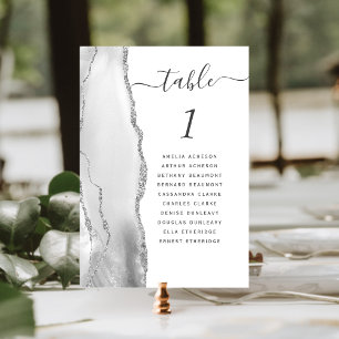 Grey White Silver Agate Wedding Table Number