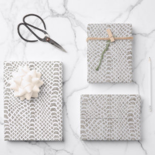 Grey White Silver Snake Print Birthday Wrapping Paper Sheet