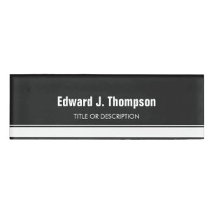 Grey White Simple Border Name Tag